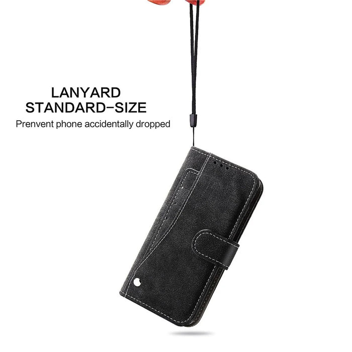 For iPhone 14 Pro Anti-scratch Phone Case Retro Texture PU Leather Rotating Card Slot Stand Wallet Phone Cover - Black - 4