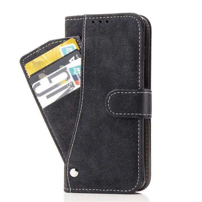 For iPhone 14 Pro Anti-scratch Phone Case Retro Texture PU Leather Rotating Card Slot Stand Wallet Phone Cover - Black - 5