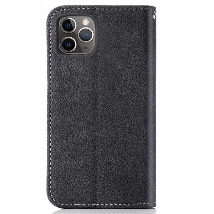 For iPhone 14 Pro Anti-scratch Phone Case Retro Texture PU Leather Rotating Card Slot Stand Wallet Phone Cover - Black - 6