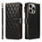 For iPhone 16 Pro Max Leather Case with Card Holder, RFID Blocking Wallet Phone Cover Rhombus Pattern - Black - 1