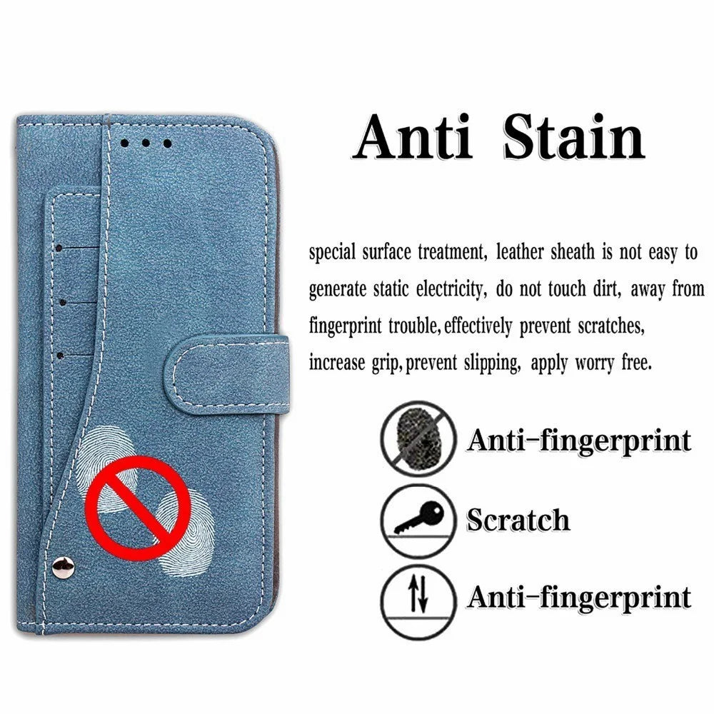 Retro PU Leather Phone Case for iPhone 14, Rotating Card Slots Holder Stand Wallet Phone Cover - Blue - 5