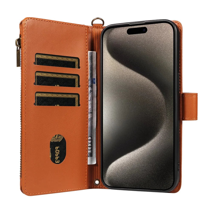 For iPhone 15 Pro Max Leather Case with Card Holder, RFID Blocking Wallet Phone Cover Rhombus Pattern - Yellow - 2