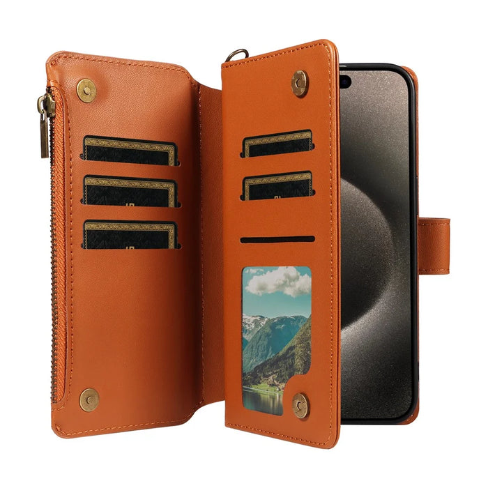 For iPhone 15 Pro Max Leather Case with Card Holder, RFID Blocking Wallet Phone Cover Rhombus Pattern - Yellow - 3