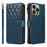 For iPhone 14 Pro Max Leather Case with Card Holder, RFID Blocking Wallet Phone Cover Rhombus Pattern - Blue - 1