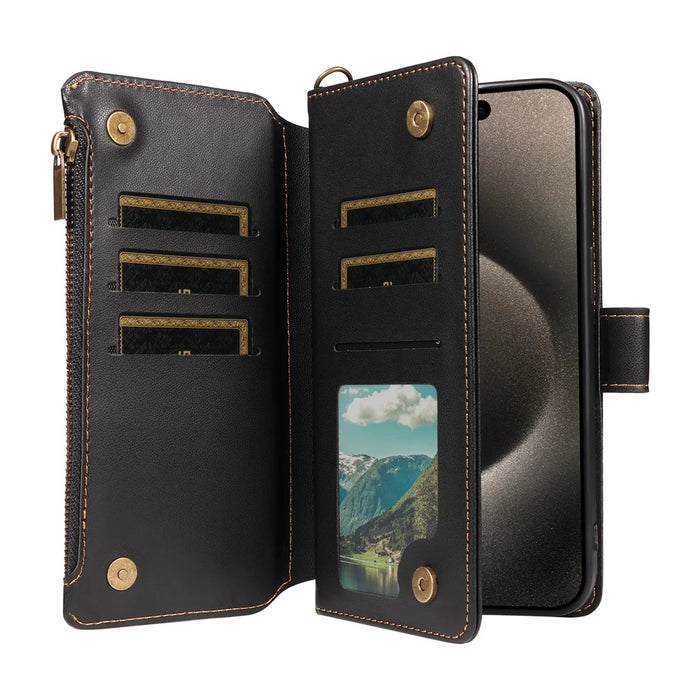 For iPhone 14 Pro Leather Case with Card Holder, RFID Blocking Wallet Phone Cover Rhombus Pattern - Black - 3