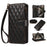 For iPhone 16 Pro Max Leather Case with Card Holder, Straps, RFID Blocking Wallet Phone Cover Rhombus Pattern - Black - 1
