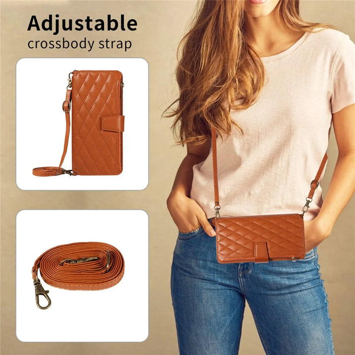 For iPhone 16 Pro Max Leather Case with Card Holder, Straps, RFID Blocking Wallet Phone Cover Rhombus Pattern - Yellow - 6