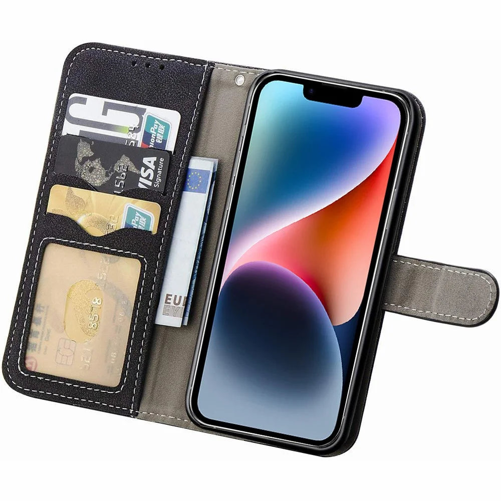 Retro PU Leather Phone Case for iPhone 14 Plus, Scratch-resistant Phone Cover with Rotating Card Slots Holder Stand Wallet - Black - 2