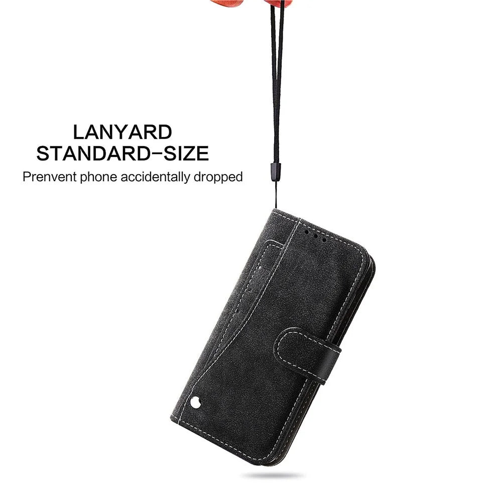 Retro PU Leather Phone Case for iPhone 14 Plus, Scratch-resistant Phone Cover with Rotating Card Slots Holder Stand Wallet - Black - 4