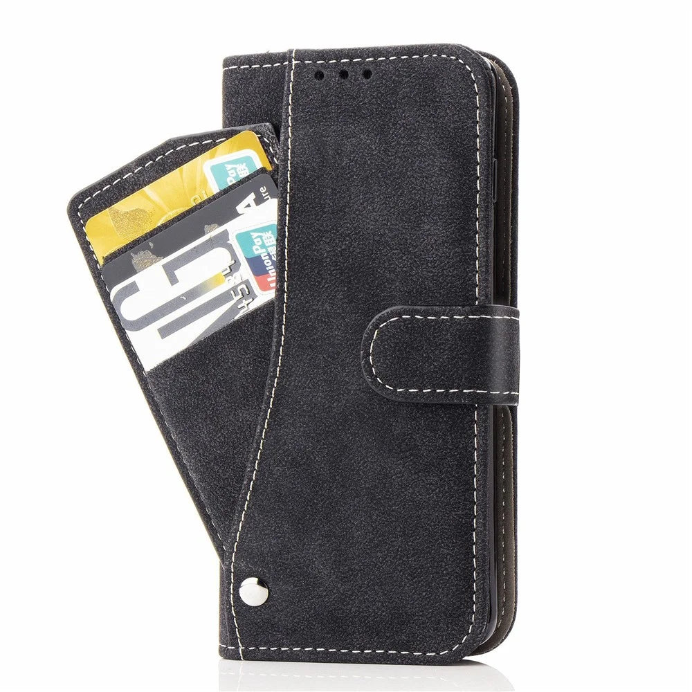 Retro PU Leather Phone Case for iPhone 14 Plus, Scratch-resistant Phone Cover with Rotating Card Slots Holder Stand Wallet - Black - 5
