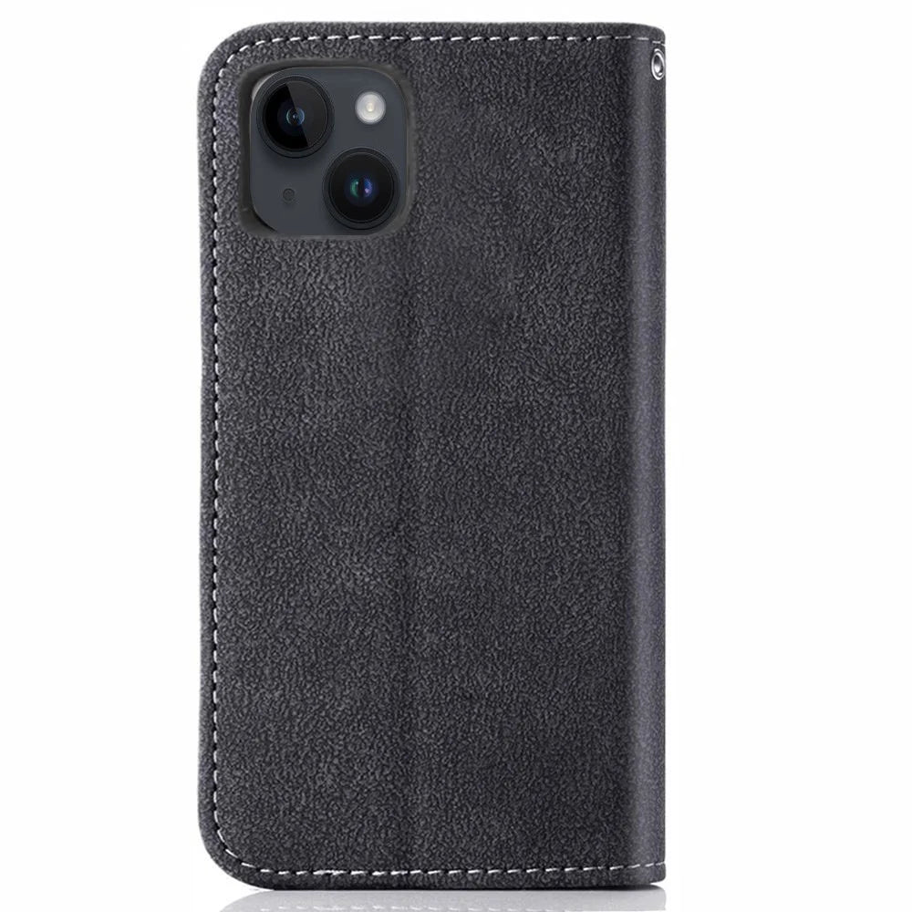 Retro PU Leather Phone Case for iPhone 14 Plus, Scratch-resistant Phone Cover with Rotating Card Slots Holder Stand Wallet - Black - 6