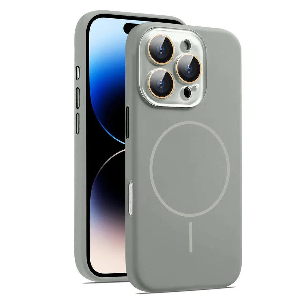 For iPhone 16 Pro Max Case Compatible with MagSafe Liquid Silicone Anti-Drop Phone Cover with Lens Film - Titanium Grey - 1