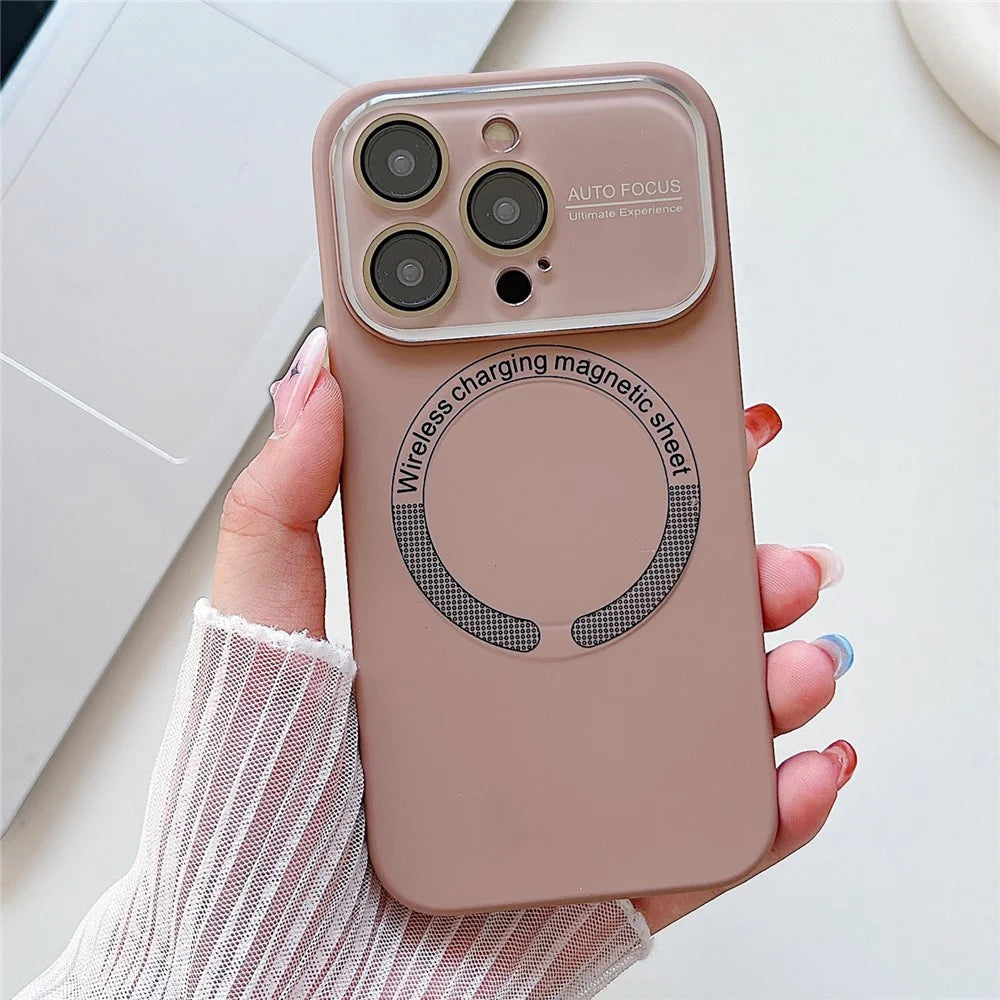 For iPhone 16 Pro Case Compatible with MagSafe Liquid Silicone Phone Cover with Wide Lens Protection - Coffee - 1