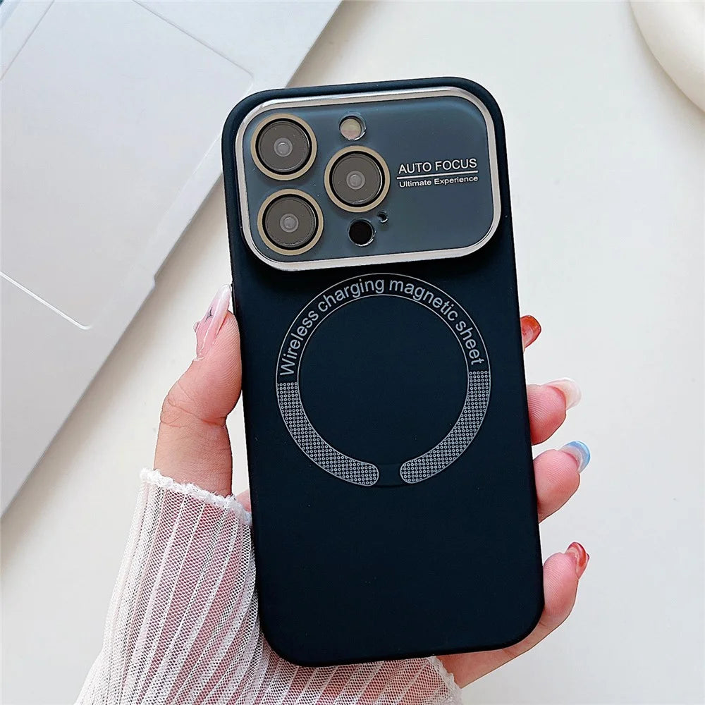For iPhone 16 Pro Max Case Compatible with MagSafe Liquid Silicone Phone Cover with Wide Lens Protection - Black - 1