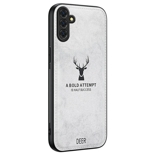 For Samsung Galaxy A16 4G / 5G Case Deer Pattern Cloth Texture PU Leather Hybrid Phone Cover - Grey - 1