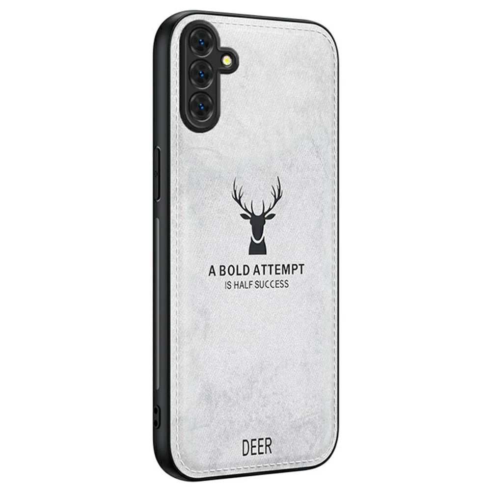 For Samsung Galaxy A16 4G / 5G Case Deer Pattern Cloth Texture PU Leather Hybrid Phone Cover - Grey - 1