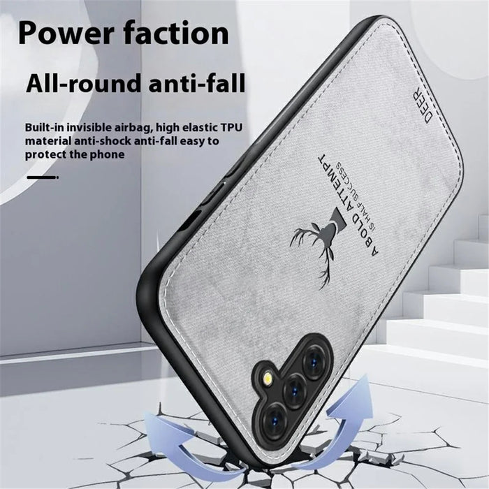 For Samsung Galaxy A16 4G / 5G Case Deer Pattern Cloth Texture PU Leather Hybrid Phone Cover - Grey - 3