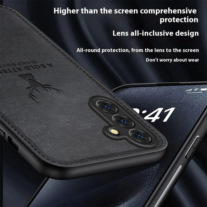 For Samsung Galaxy A16 4G / 5G Case Deer Pattern Cloth Texture PU Leather Hybrid Phone Cover - Grey - 5