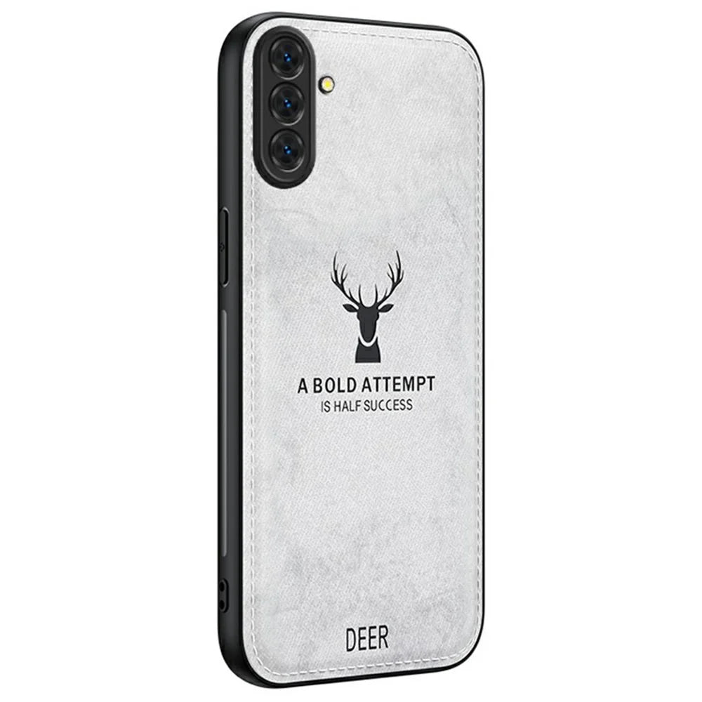 For Samsung Galaxy A36 5G Case Deer Pattern Cloth Texture PU Leather Hybrid Phone Cover - Grey - 1