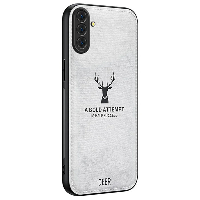 For Samsung Galaxy A36 5G Case Deer Pattern Cloth Texture PU Leather Hybrid Phone Cover - Grey - 1