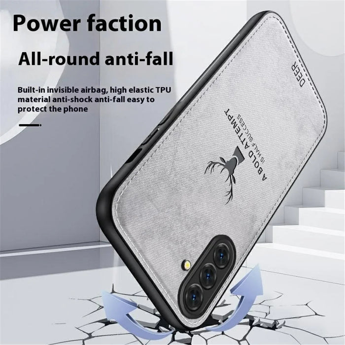 For Samsung Galaxy A36 5G Case Deer Pattern Cloth Texture PU Leather Hybrid Phone Cover - Grey - 3
