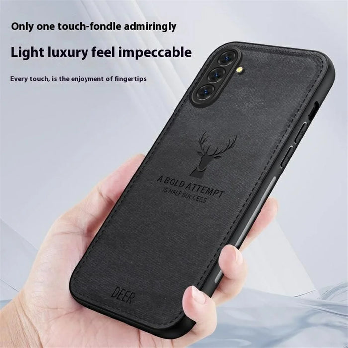 For Samsung Galaxy A36 5G Case Deer Pattern Cloth Texture PU Leather Hybrid Phone Cover - Grey - 4