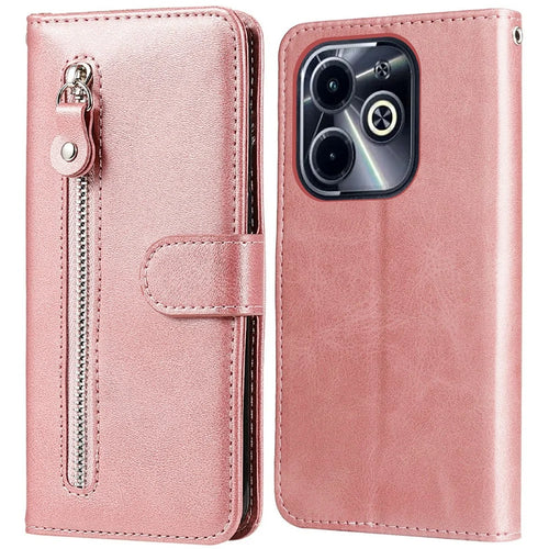 Zipper Wallet Case for Infinix Smart 8 Plus / Smart 8 Pro 4G / Smart 8 4G / Hot 40i / TECNO Spark 20 / Spark Go 2024 4G Leather Cover - Pink - 1