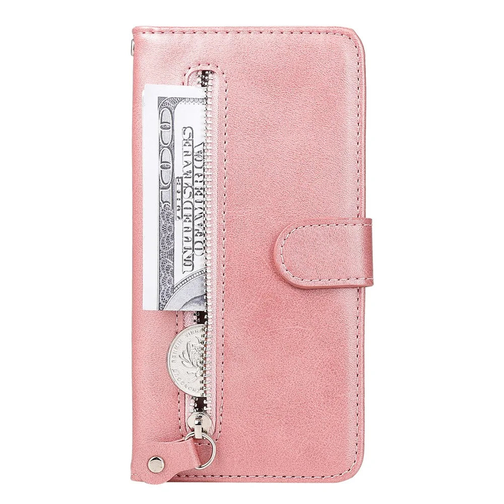 Zipper Wallet Case for Infinix Smart 8 Plus / Smart 8 Pro 4G / Smart 8 4G / Hot 40i / TECNO Spark 20 / Spark Go 2024 4G Leather Cover - Pink - 7