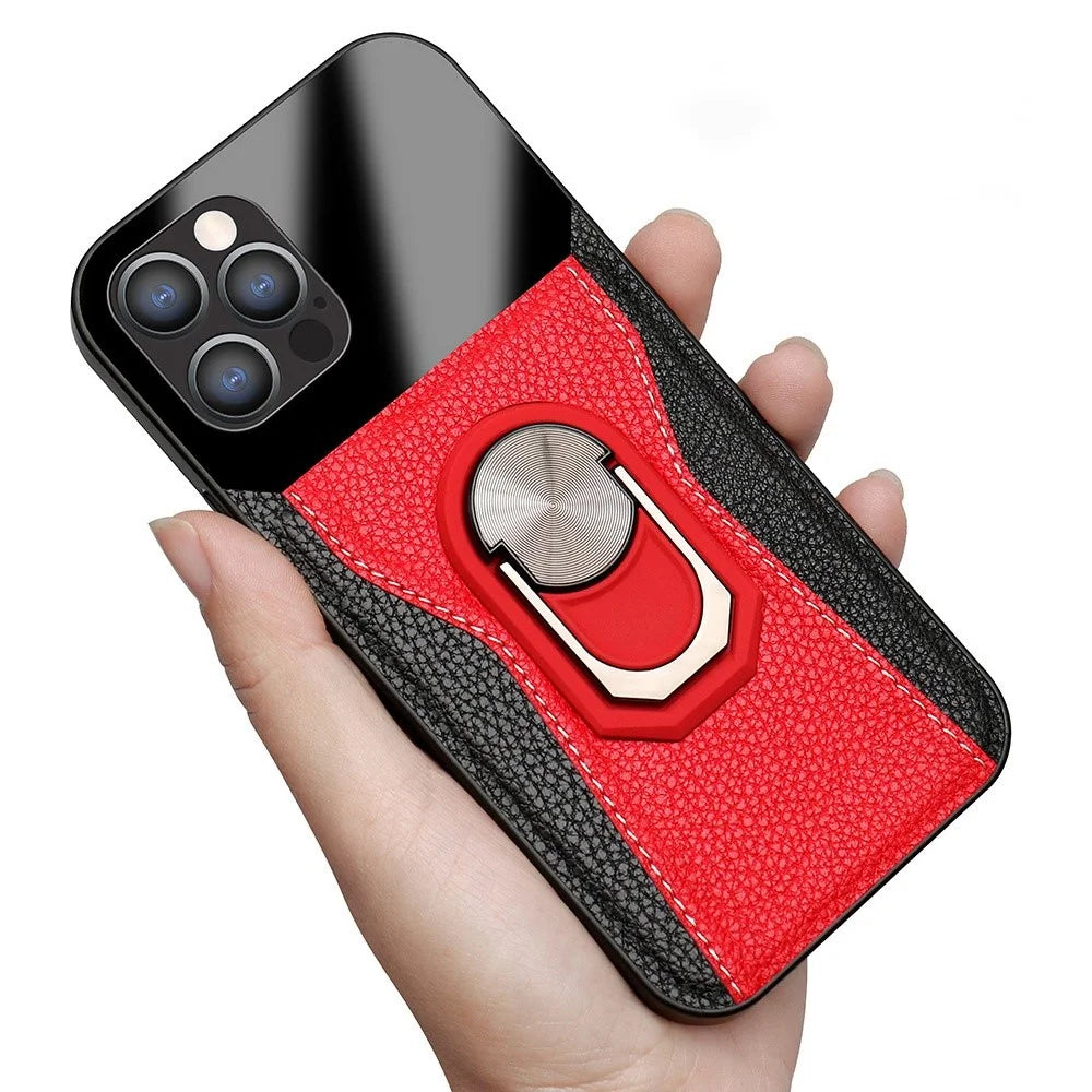 Litchi Texture Phone Case for iPhone 12 Pro / 12 6.1 inch, Bi-color PU Leather+Hard PC+TPU Kickstand Phone Cover Phone Shell - Blue - 4