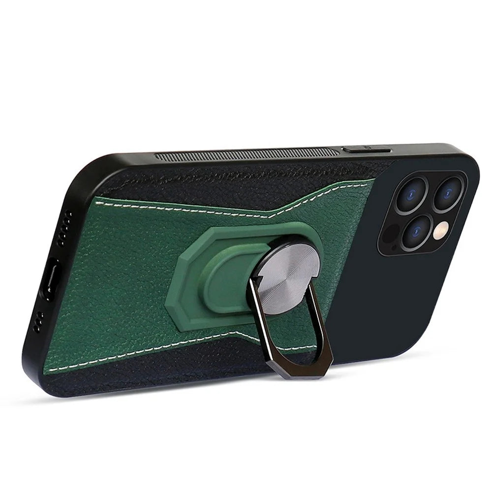 Litchi Texture Phone Case for iPhone 12 Pro / 12 6.1 inch, Bi-color PU Leather+Hard PC+TPU Kickstand Phone Cover Phone Shell - Blue - 6