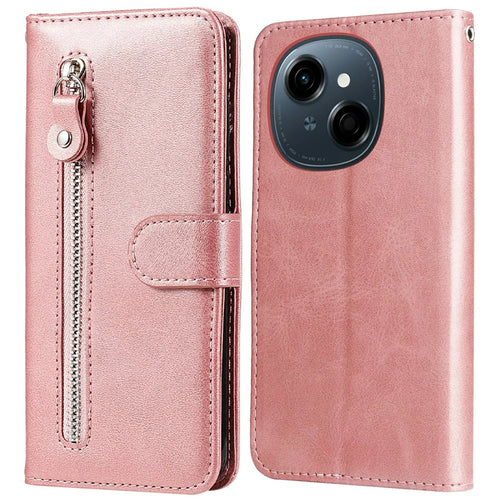 Zipper Wallet Case for TECNO Spark Go 2025 / Spark Go 1 / Pop 9 4G Calf Texture Leather Phone Cover - Pink - 1