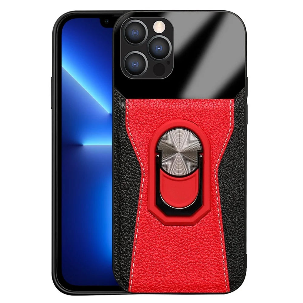 For iPhone 13 Pro Max 6.7 inch Litchi Texture Anti-scratch PU Leather+Hard PC+TPU Kickstand Phone Cover Phone Shell - Red - 1