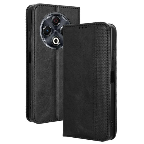 For TECNO Spark 30 4G KL6 Leather Case Wallet Stand Retro Texture Phone Cover - Black - 1