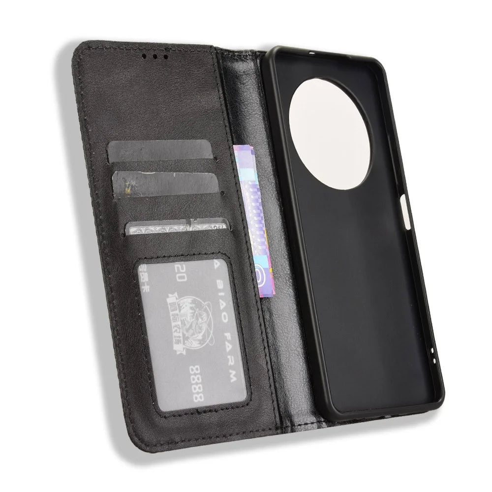 For TECNO Spark 30 4G KL6 Leather Case Wallet Stand Retro Texture Phone Cover - Black - 4