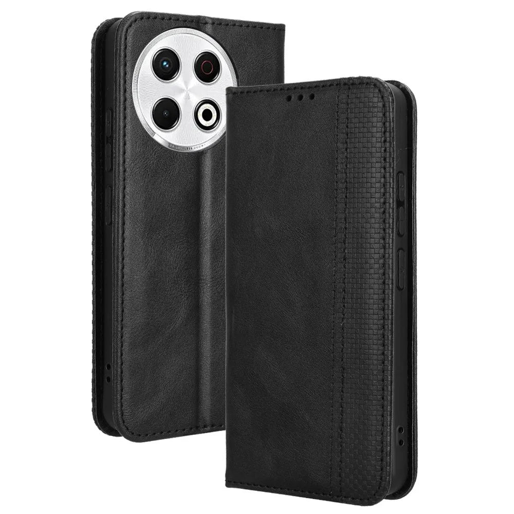 For TECNO Spark 30 Pro 4G KL7 Leather Case Wallet Stand Retro Texture Phone Cover - Black - 1
