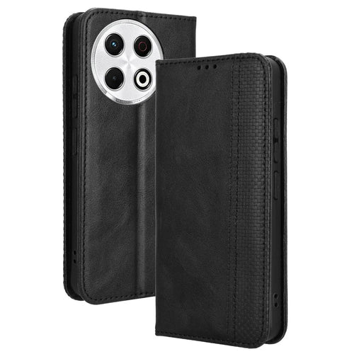 For TECNO Spark 30 Pro 4G KL7 Leather Case Wallet Stand Retro Texture Phone Cover - Black - 1