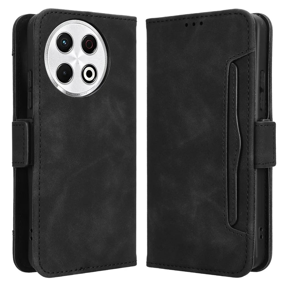 For TECNO Spark 30 Pro 4G KL7 Leather Case Phone Wallet Cover with Multiple Card Slots - Black - 1
