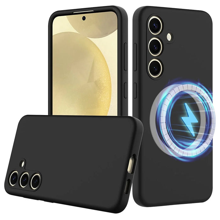 For Samsung Galaxy S24 FE Magnetic Case Anti-Drop Liquid Silicone Phone Cover - Black - 1