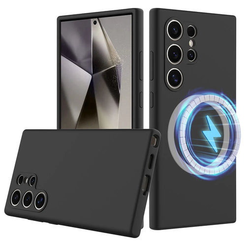 For Samsung Galaxy S24 Ultra Magnetic Case Anti-Drop Liquid Silicone Phone Cover - Black - 1
