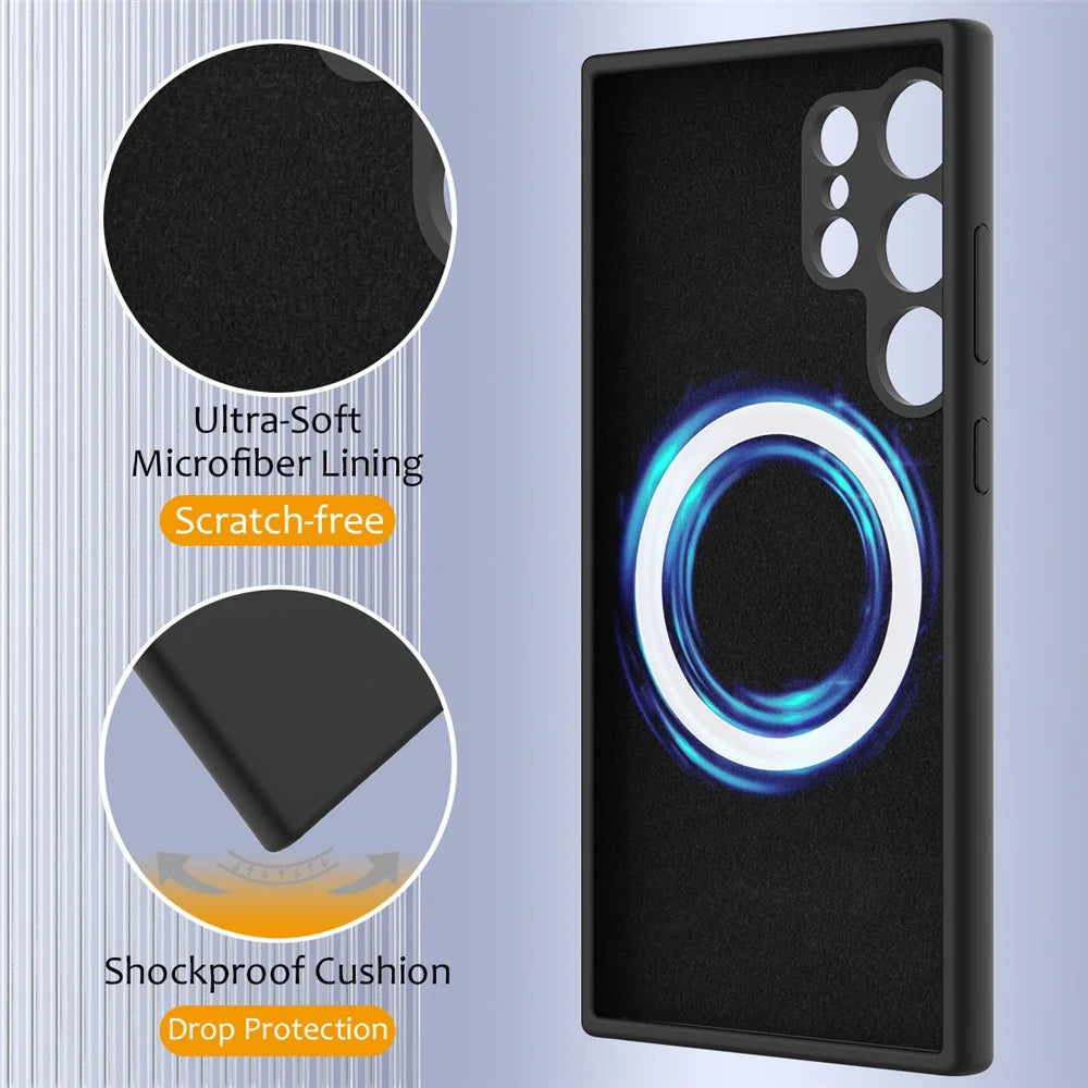 For Samsung Galaxy S24 Ultra Magnetic Case Anti-Drop Liquid Silicone Phone Cover - Black - 5