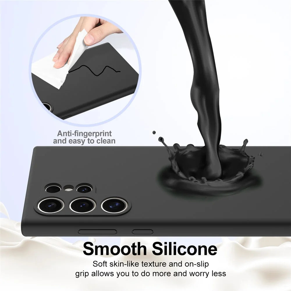 For Samsung Galaxy S24 Ultra Magnetic Case Anti-Drop Liquid Silicone Phone Cover - Black - 6