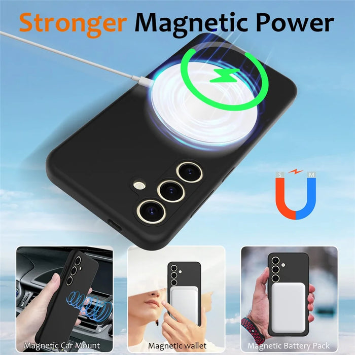 For Samsung Galaxy S24 Magnetic Case Anti-Drop Liquid Silicone Phone Cover - Black - 3