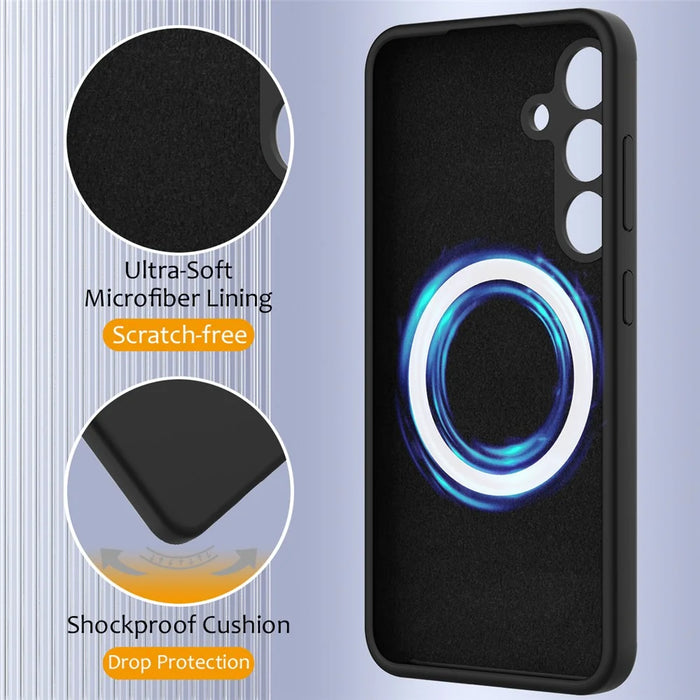 For Samsung Galaxy S24 Magnetic Case Anti-Drop Liquid Silicone Phone Cover - Black - 5