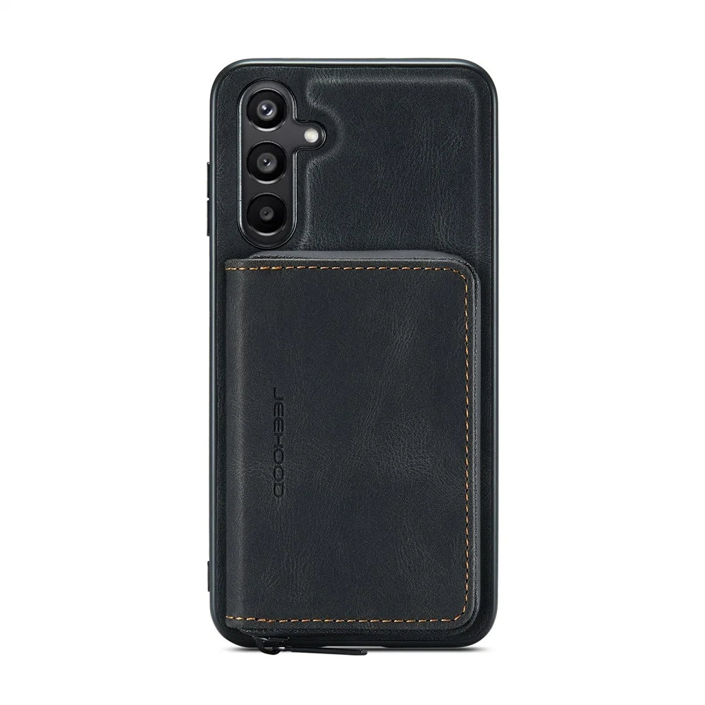 CASEME For Samsung Galaxy A16 5G Case JEEHOOD J02 Leather Back Cover with Detachable Zipper Card Holder Kickstand - Black - 2