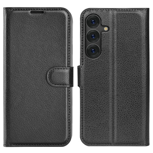 For Samsung Galaxy S25+ Case Litchi Texture Shockproof Leather Wallet Phone Cover - Black - 1