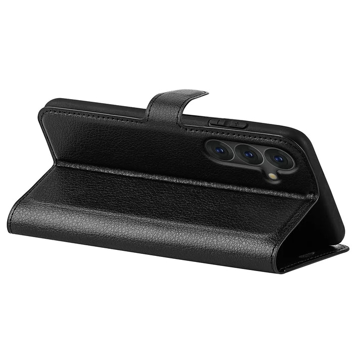 For Samsung Galaxy S25+ Case Litchi Texture Shockproof Leather Wallet Phone Cover - Black - 4