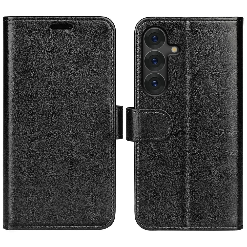 For Samsung Galaxy S25+ Wallet Case Crazy Horse Texture Stand Leather Phone Cover - Black - 1