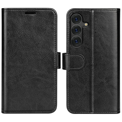 For Samsung Galaxy S25+ Wallet Case Crazy Horse Texture Stand Leather Phone Cover - Black - 1
