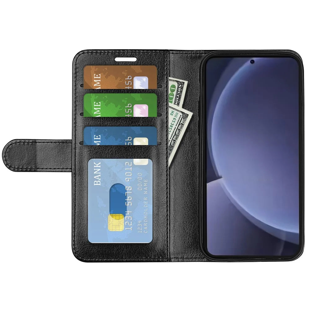 For Samsung Galaxy S25+ Wallet Case Crazy Horse Texture Stand Leather Phone Cover - Black - 2
