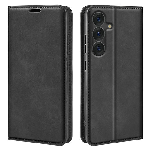 For Samsung Galaxy S25+ Case Skin-Touch Leather Wallet Phone Cover - Black - 1